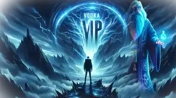 A magical VIP portal with a wizard, symbolizing the VIP transactions at Vodka Casino.